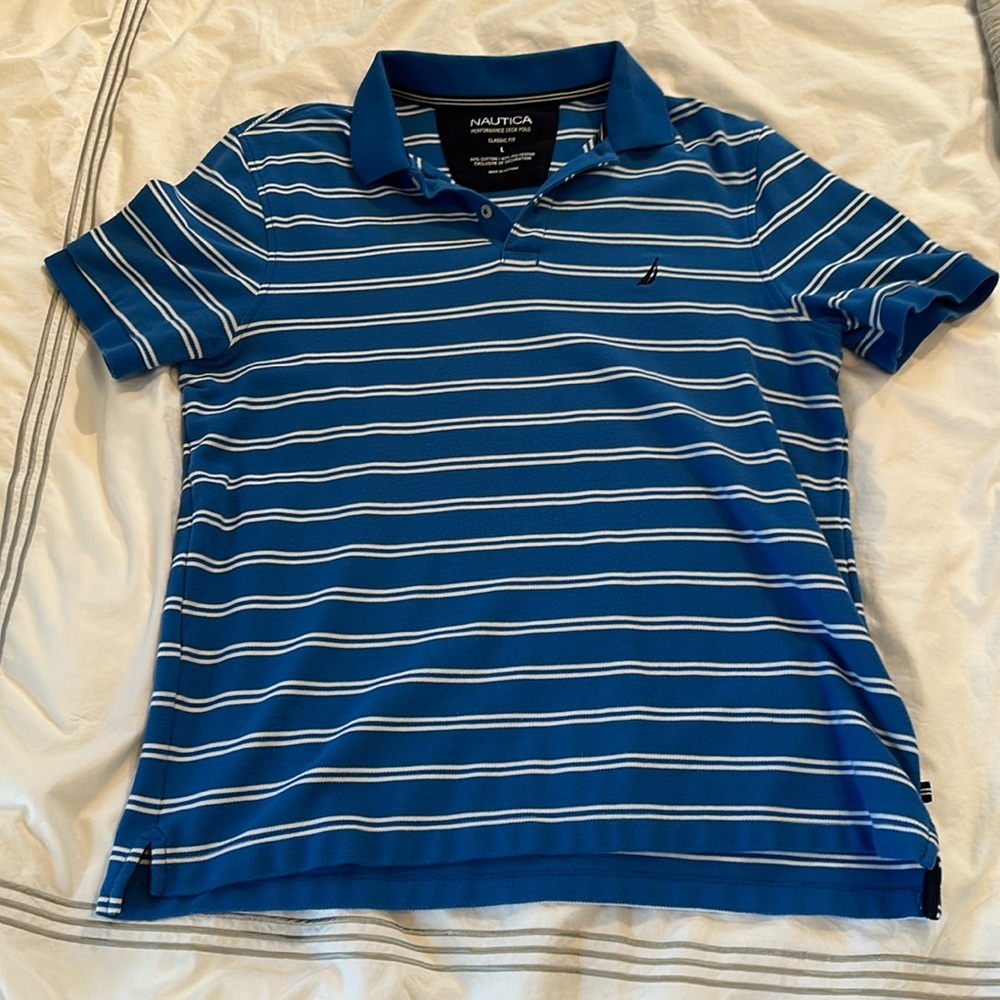 Nautical striped polo.